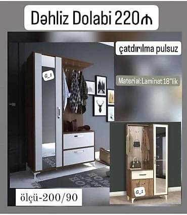 dəhliz dolabı: Dəhliz dolabı – laminat 18 mm Ölçü: 200/90 sm - Geniş asılqanlıq — 1