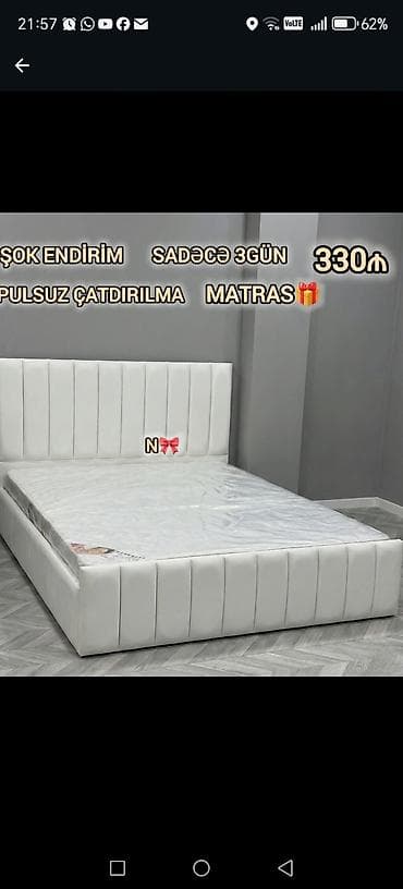 ucuz matras satilir: Yeni, İkinəfərlik çarpayı, Bazasız, Matras ilə, Siyirməsiz, Azərbaycan — 1