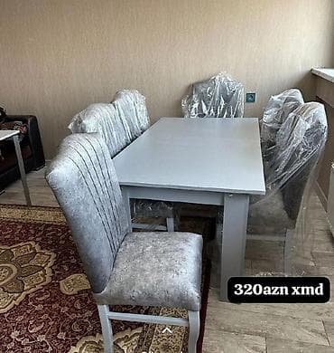dosek matras satisi: 6 nəfərlik yemək masası dəsti - Komplekt: 1 masa + 6 yumşaq — 3