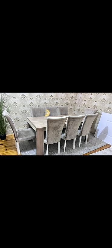 islenmis masalar: Qonaq otağı üçün, İşlənmiş, Dördbucaq masa, 8 stul — 1