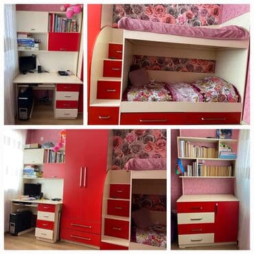 uşaq otaqları: Qız üçün, İşlənmiş, İkinəfərlik çarpayı, Yazı masası, Dolab — 1