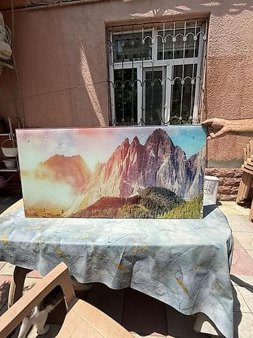 divar saat: Şüşə üzərində dağ mənzərəsi çapı – dekorativ panel - Material: bərk — 1