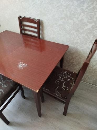 balkon stul: Yemək masası və 4 ədəd stul dəsti - Material: ağac karkas, parlaq — 3