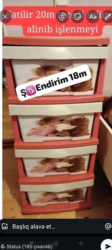 zal ucun mebel: Uşaq otağı üçün plastik çekmecəli şkaf - 4 bölməli plastik çekmece — 1