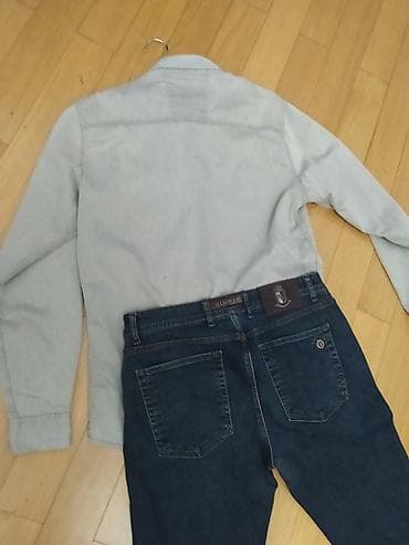 Kişi geyim dəsti – köynək və cins şalvar - Köynək: Açıq boz rəng