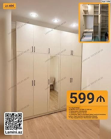 5 qapılı dolab - Ölçü: Dər. 47 × Hündürlük 260 × En 200 sm - Rəng — 1