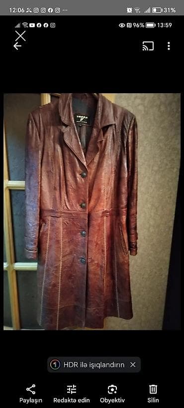 Üst geyimi: Qadınlar üçün dəri uzun plaş – 2 model - Model 1: Qəhvəyi rəngli — 1