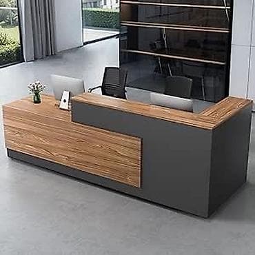 makyaj ucun masa: Müasir ofis üçün resepsiyon masası - Dizayn: L‑formal, ikirəngli — 1