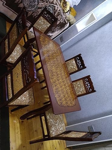 mebel stol stul: Qonaq otağı üçün, İşlənmiş, Açılmayan, Dördbucaq masa, 6 stul — 2