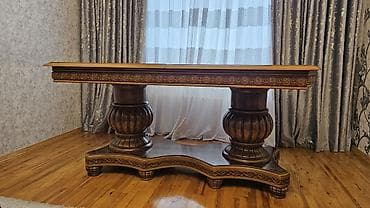 acılan stol: Klassik masa, İşlənmiş, Açılan, Taxta, Dördbucaq masa — 4