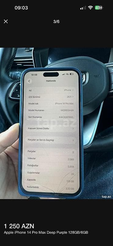 intel core i5: IPhone 14 Pro Max, 128 GB, Deep Purple, Zəmanət, Barmaq izi, Simsiz şarj — 6