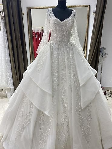 Свадебные платья: Gəlinlik – klassik bal silueti, uzun ətəkli - Rəng: qar bəyaz - Üst — 1