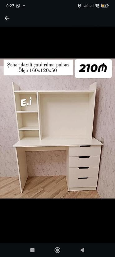 divar kitab refleri: Künc masa, Stulsuz, Polkalı, Siyirməli, MDF — 1