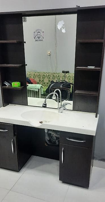 Салонные, медицинские комплекты мебели: Salon üçün güzgülü lavabo modulu - Tərkibi: böyük divar güzgüsü — 3