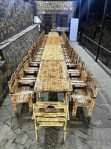 bag evi mebelleri: Yeni, Kvadrat masa, Açılmayan, Stullar ilə, Taxta, Azərbaycan — 3