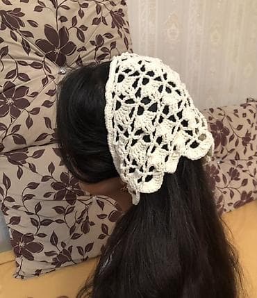 baş örtüsü: Zərif əl işi kroşe saç örtüsü/bandana - Material: qalın, yumşaq — 3