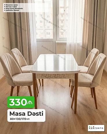 stol ustul: Masa Dəsti – 80×130/170 sm - Mexanizm: Açılan (masa uzadıla bilir; — 1