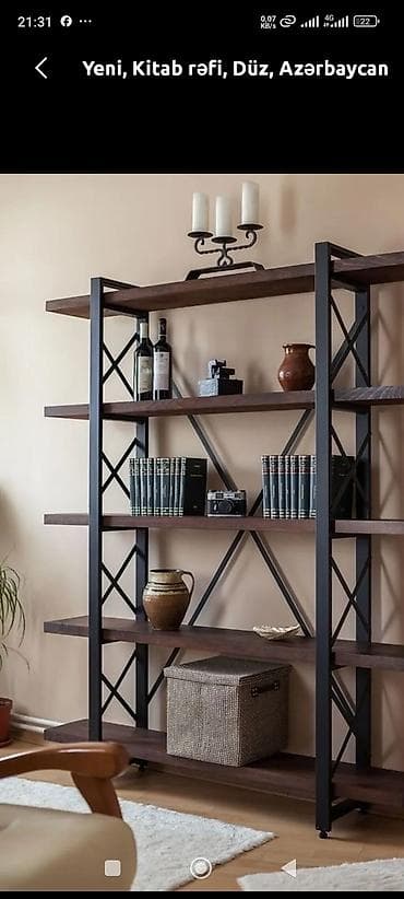 Sənaye üslubunda kitab rəfi - Material: toz boya ilə örtülmüş qara
