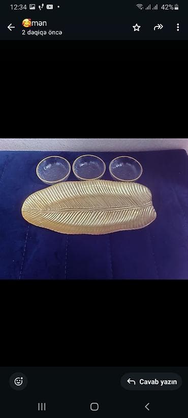 Дом и сад: Qızılı rəngdə yarpaq formalı servis dəsti - Dəst: 1 ədəd iri yarpaq — 2