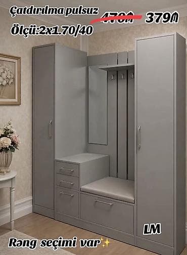 Yeni, 2 qapılı, Güzgülü, Rəngli, Digər material, Açılan, Düz dolab