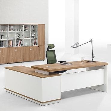 Müasir ofis dəsti – L formalı iş masası və arxa tumba - Dizayn