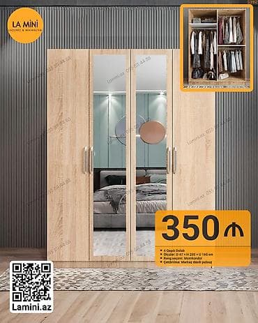 hamam dolapları: 4 qapılı, Güzgülü, Digər rəng, Açılan, Düz dolab — 1