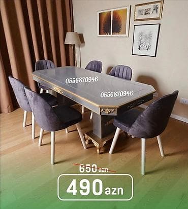 Qonaq otağı üçün, Yeni, Açılmayan, Kvadrat masa, 6 stul