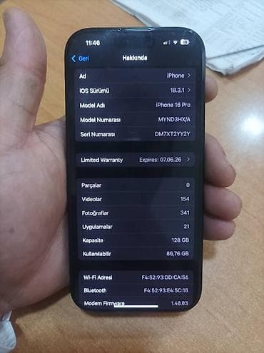 4s iphone: IPhone 16 Pro, 128 GB, Black Titanium, Barmaq izi, Sənədlərlə, Face ID — 3