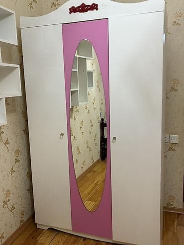 3 qapılı, Güzgülü, Rəngli, Digər material, Açılan, Düz dolab