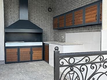 Manqallar, qrillər, barbekyu: Açıq hava üçün metal–taxta kombinasiyalı manqal və mətbəx modulu - — 3