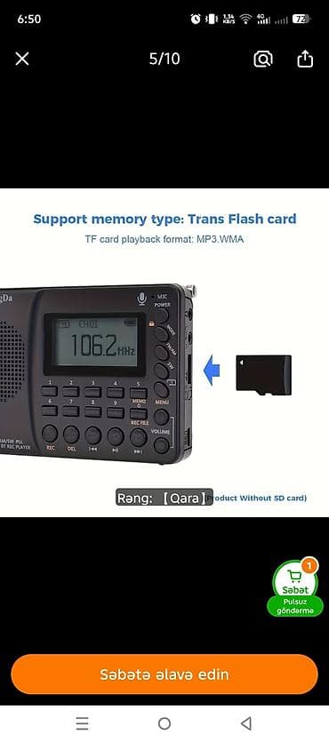 bluetooth qulaqciq: HanRongDa K-603 portativ radio və media pleyer Xüsusiyyətlər: - Tam — 7