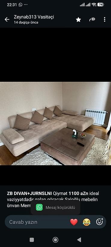*ZB* *DIVAN+JURNSLNI* Qiymət *1100 aZn* ideal vəziyyətdədir gələn — 1