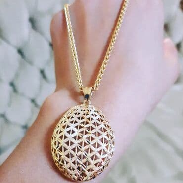 kişi üzükleri qızıl: Dəstə daxildir: Boyunbağı, Kulon, Sep, Sarı qızıl, 750 Əyar, 11600 g — 2