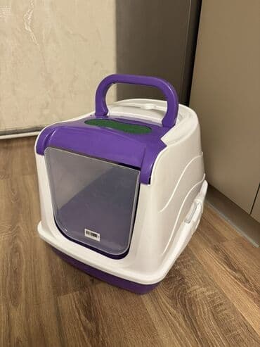 Digər heyvanlar: Pişik aksesuarları dəsti - Qapalı pişik tualeti: Ağ-bənövşəyi korpus — 3