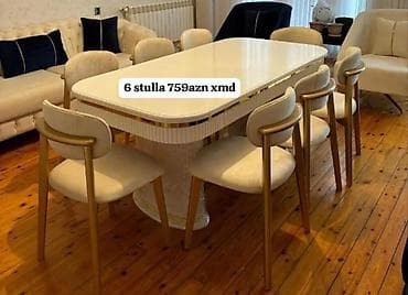 ağ stul: - Yemək masası və 6 ədəd stul dəsti - Masanın forması: ovala yaxın — 1