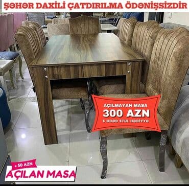 Divanlar: Qonaq otağı üçün, Yeni, Açılmayan, Dördbucaq masa, 6 stul