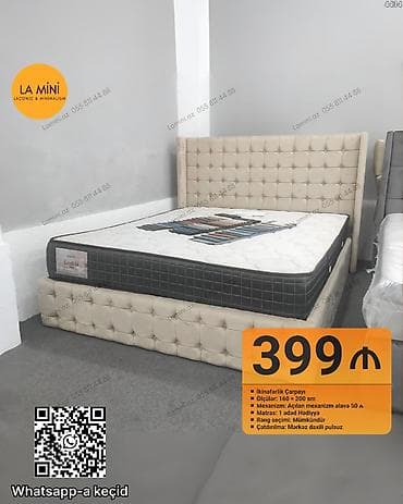 Ev və bağ: İkinəfərlik çarpayı, Bazalı, Matras ilə, Siyirməsiz — 1