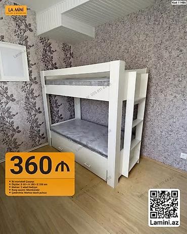 İki mərtəbəli çarpayı – Kod: 11486 Xüsusiyyətlər: - Ölçülər: D 90 × H — 1