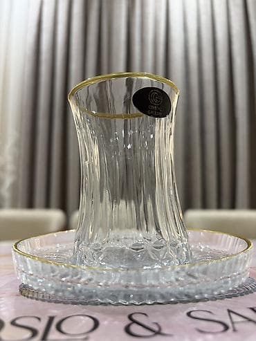 dəftər üzləri şəkilləri: Çay dəsti, rəng - Qızılı, Şüşə, 6 nəfərlik — 1