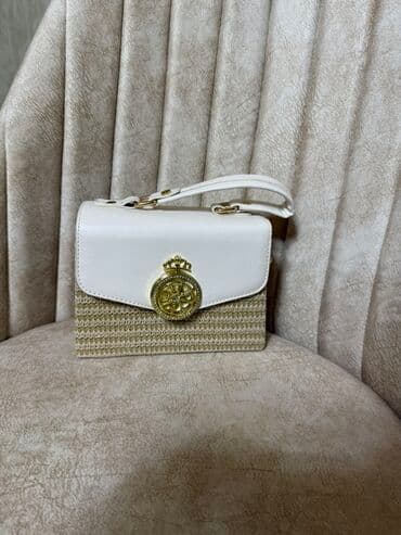 qaşlı çanta: Zərif dizaynlı qadın çantası - Rəng: krem-ağ üst hissə, bej/hasır — 1