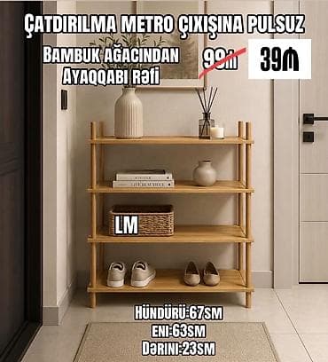 taxta ref: Bambuk ağacından ayaqqabı rəfi - Material: təbii bambuk - 4 mərtəbəli — 1