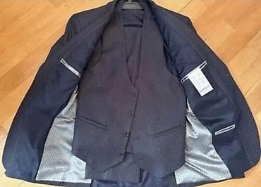 Klassik kişi kostyumu – 3 hissəli dəst - Rəng: tünd göy, incə şaquli