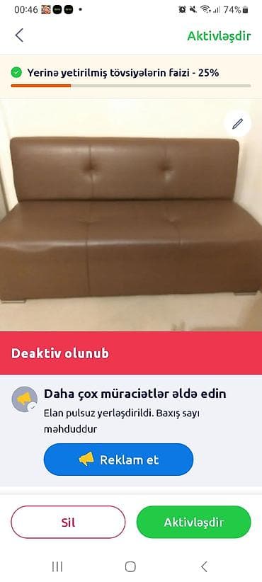 Mini-divan, Açılmayan, Bazasız, Süni dəri, Çatdırılma yoxdur