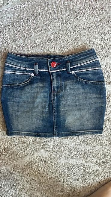 Cins mini ətək - Material: klassik denim (cins) - Rəng: tünd-mavi