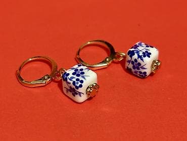 Сумки: Məhsul: Seramik muncuqlu sırğalar - Dizayn: Ağ fon üzərində kobalt — 6