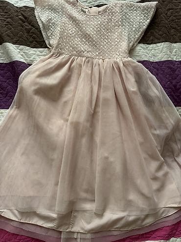 giz: Uşaq üçün ziyafət/şənlik paltarı - Rəng: açıq pudra/şampan - Üst — 1