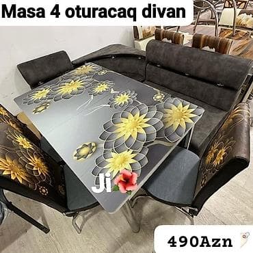 Masa və 4 oturacaqdan ibarət dəst. - Şüşə üstlü masa: boz tonlarda lalafo.az -da Masa və 4 oturacaqdan ibarət dəst. - Şüşə üstlü masa: boz tonlarda