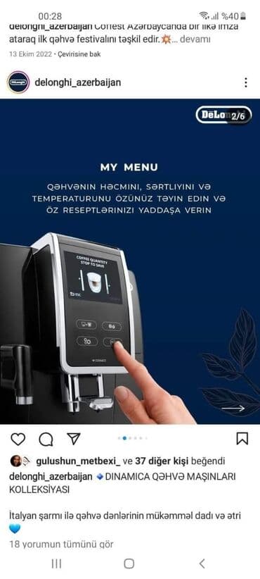 kofe aparati satilir: Qəhvə maşını Delonghi, Avtomat, Yeni — 2