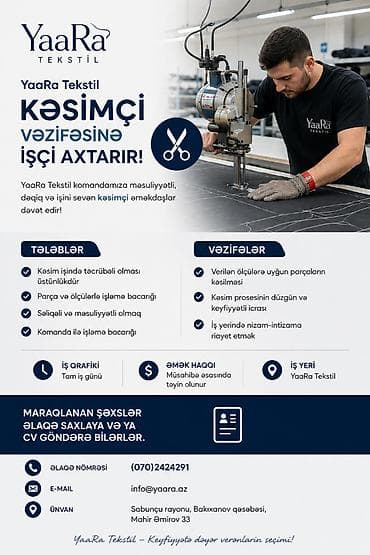 sumqayitda is elanlari: Kəsimçi, 25 yaş, 1-2 illik təcrübə, Tam iş günü — 1