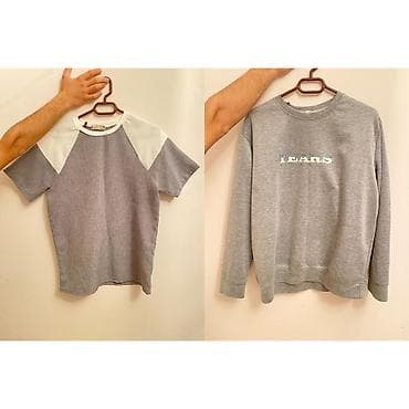 kisi cins salvar modelleri: İdman tərzli iki üst geyim dəsti - Qısaqol köynək: Açıq boz gövdə, ağ — 1